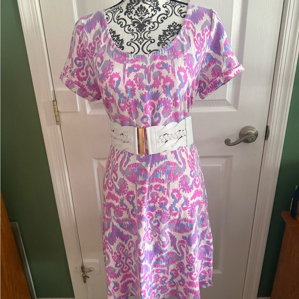 Lilly Pulitzer Pink & Purple Ikat Print Short Sleeve Dress | Size L - Picture 6 of 6